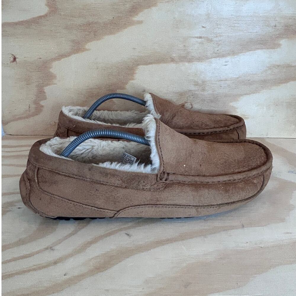 UGG Australia Ascot Suede Sheepskin Moccasin Slippers Brown Men's 13 - S/N 5775
